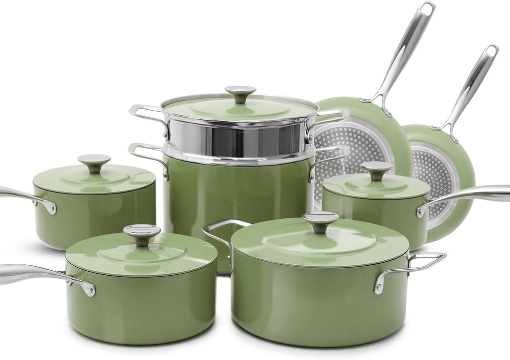 Nuwave Lux 13-Piece Premium Cookware Collection, Healthy G10 Duralon Blue Ceramic Nonstick, Ultra Durable, PFAS-Free, Lightweight & Works on All Cooktops