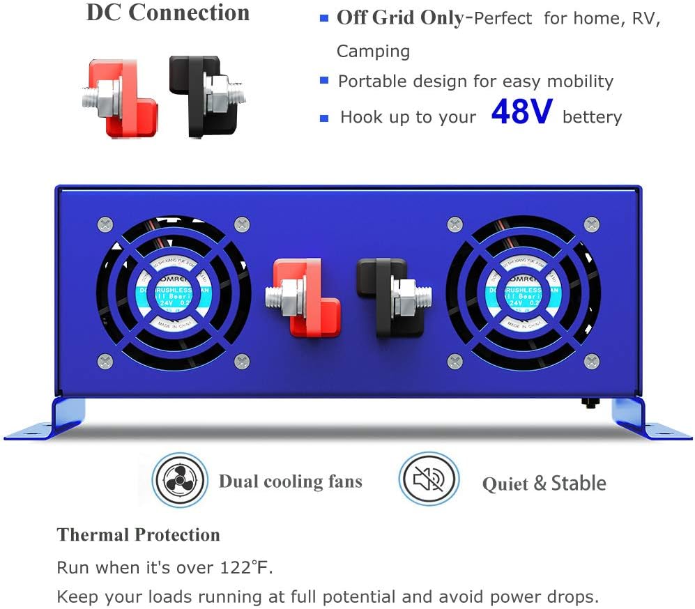 3000 watt Inverter 48 Volt Pure Sine Wave Inverter 48V DC to AC 120V 110V Surge 6000W, Power Inverter for Truck car RV Home Solar. (3000W 48V)