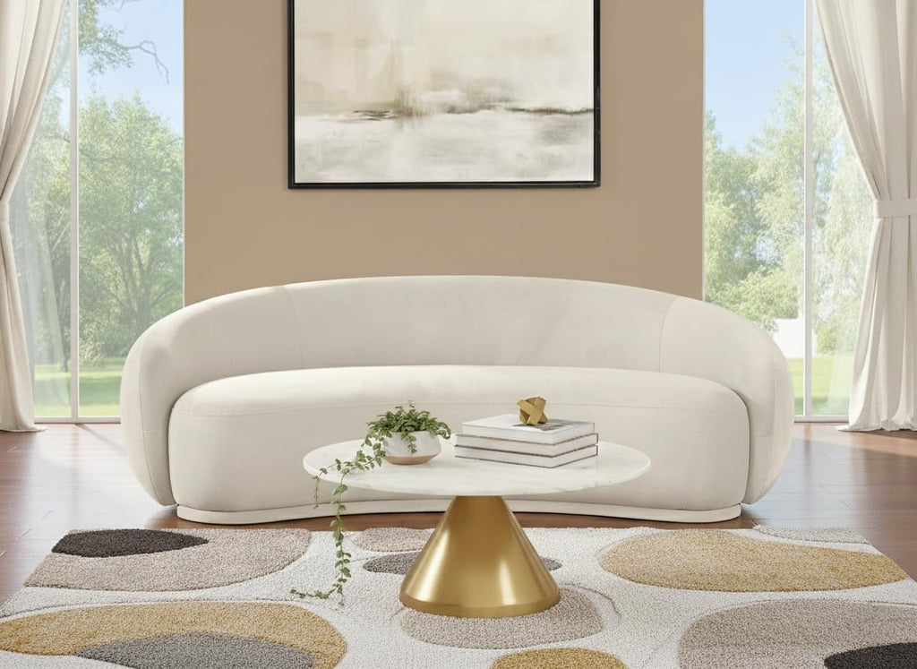 Meridian Furniture 44044Cream-S Emery Collection Modern | Contemporary Sofa with Ultra Luxe Cream 460 GSM Velvet, Solid Eucalyptus Wood Inner Frame, 95' W x 45.5' D x 31' H, Cream