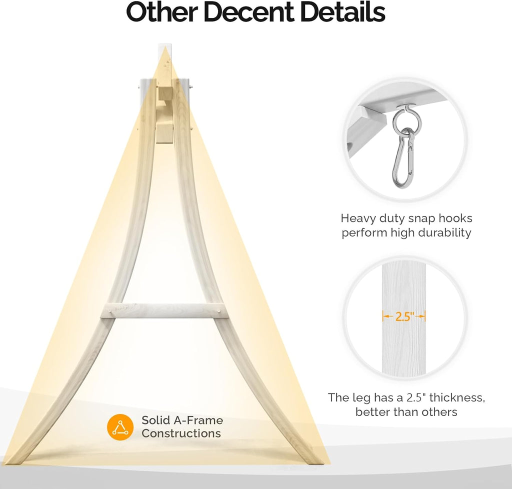 VINGLI 6.7FT Porch Swing Frame, 1000LBS Heavy Duty A-Frame Wooden Porch Swing Stand with Curved Arc Top for 5FT Porch Swing, Large Swing Hanger for Garden, Patio, Backyard & Indoor, White