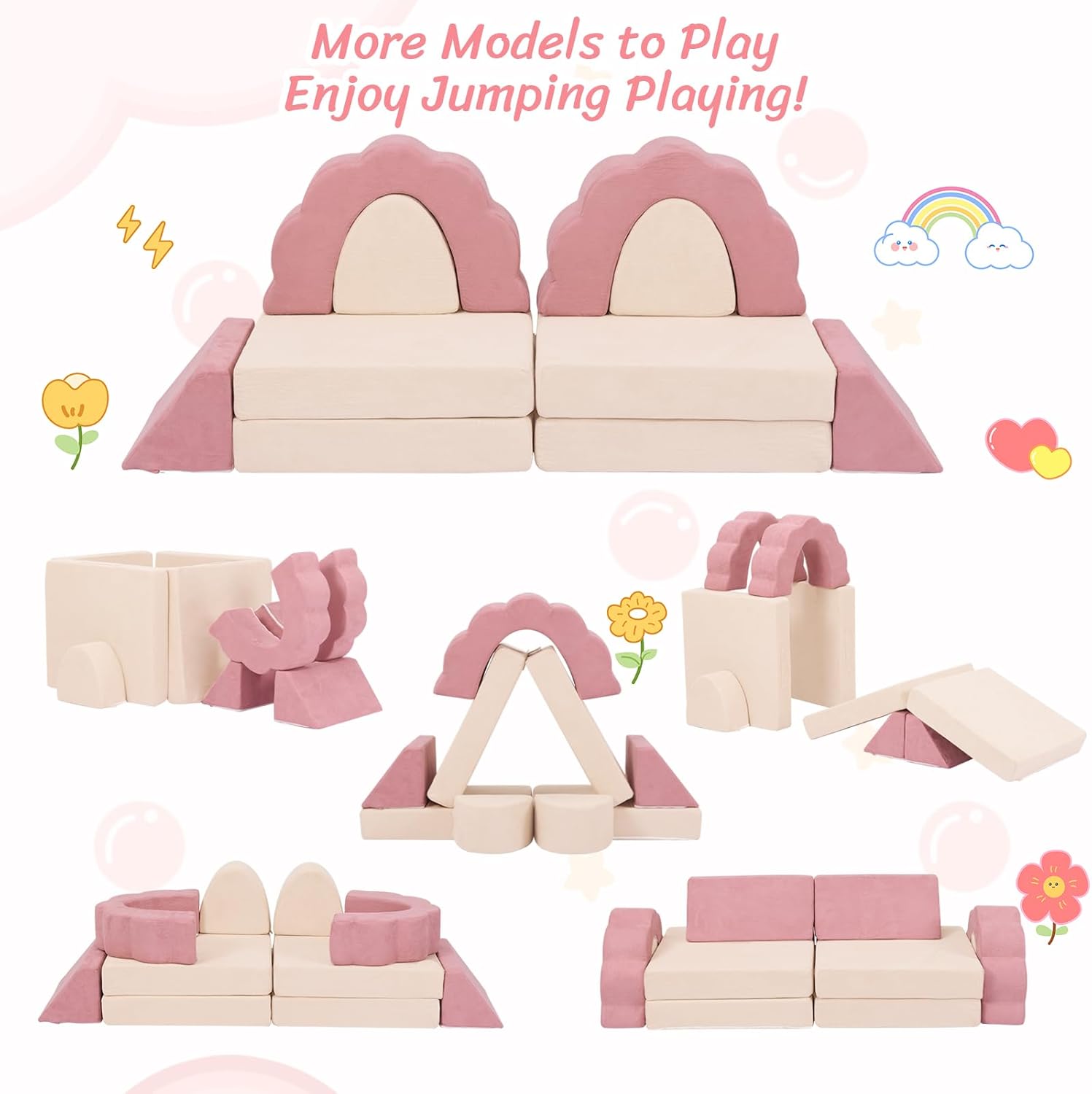 LOAOL Kids Couch 10PCS, Modular Kids Play Couch, Multifunctional Foam Toddler Sofa, Imaginative Convertible Play Sofa for Playroom(Medium Size)