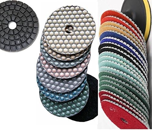4' Diamond Polishing Pad WET and DRY & Final Glazing Buff 56+1 Pieces Granite concrete travertine glass ceramics fits DAMO Roxx Tools Stadea Hardin Dewalt grinder polisher