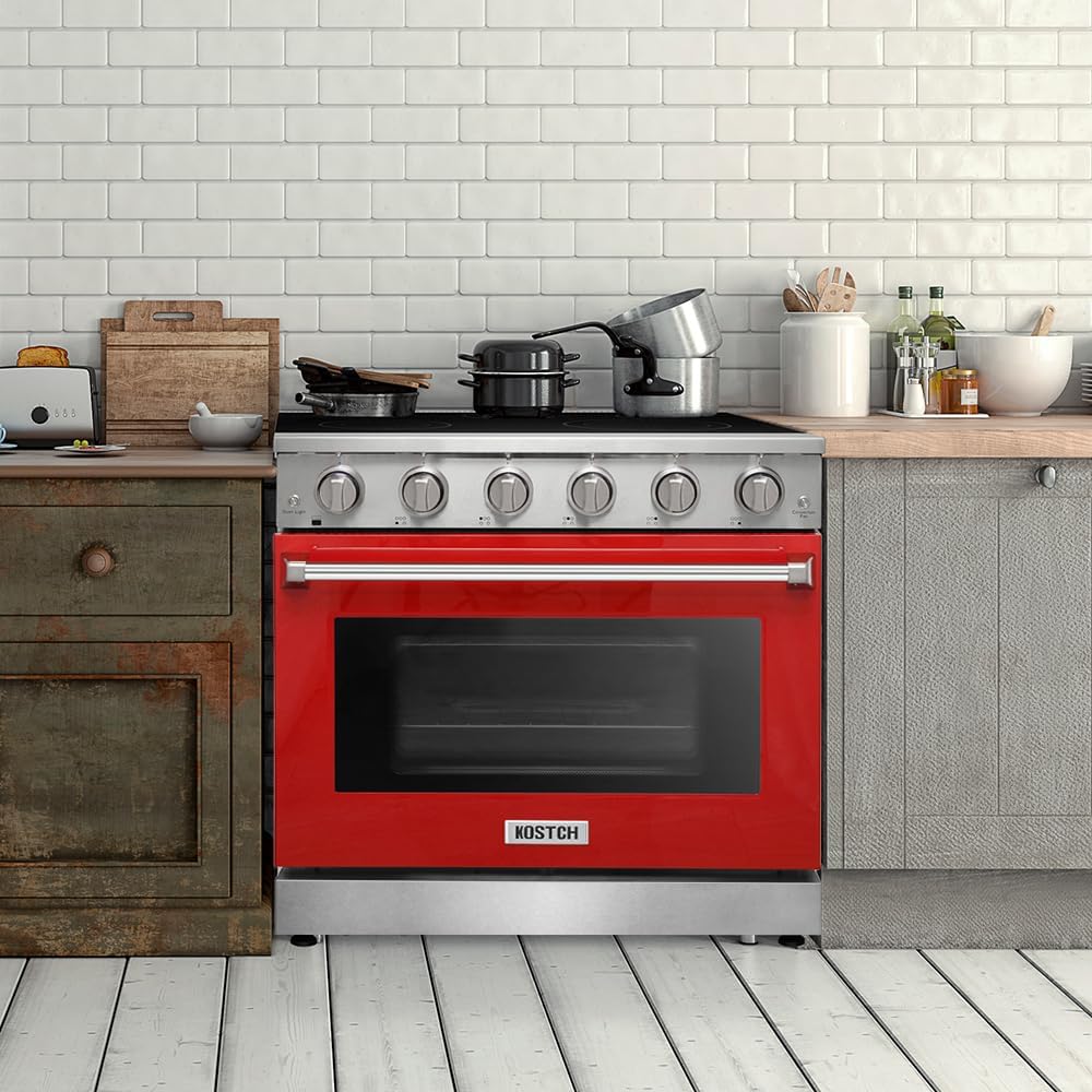 KOSTCH 30 inch Professional Electric Range with 5 Heating Elements Cooktop, 4.55 Cu. Ft. Convection Oven Capacity, Smooth Glass Top, in Stainless Steel, KOS-30RE06H (Red)