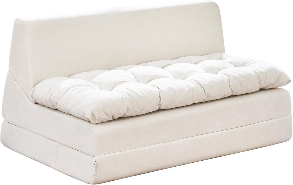 Hobestluk Sofa Couch Folding Sofa Bed Sleeper Comfy Floor Lounger Loveseat Sofa with Removable Cushion Couches Foldable Mattress for Living Room Bedroom or Office (Chenille Beige, Oversize)