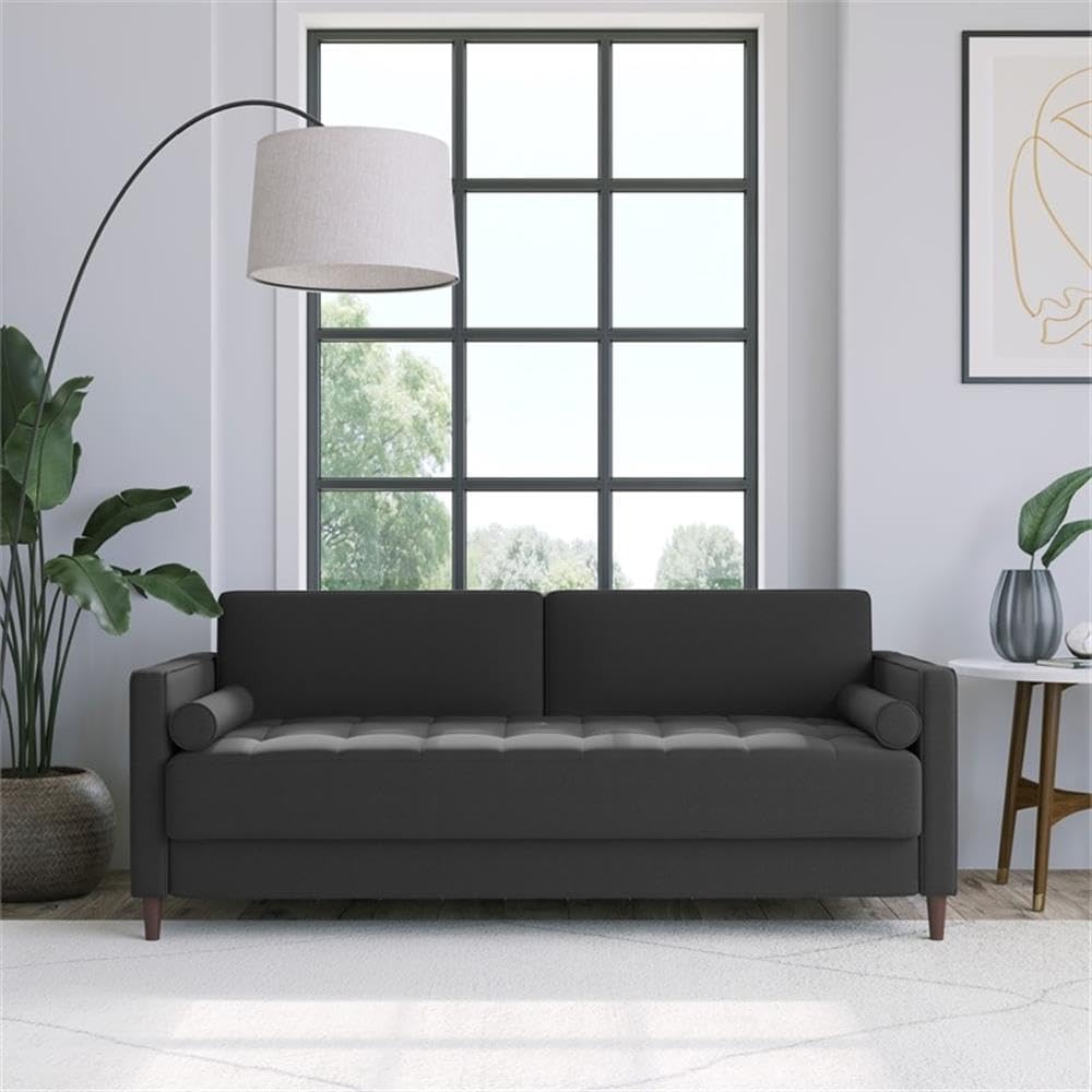 Studio Living® Lexington 75.6' Sofa, Mid-Century Modern, Pocket Coil Comfort, Easy Assembly, Woven Fabric, Heather Gray