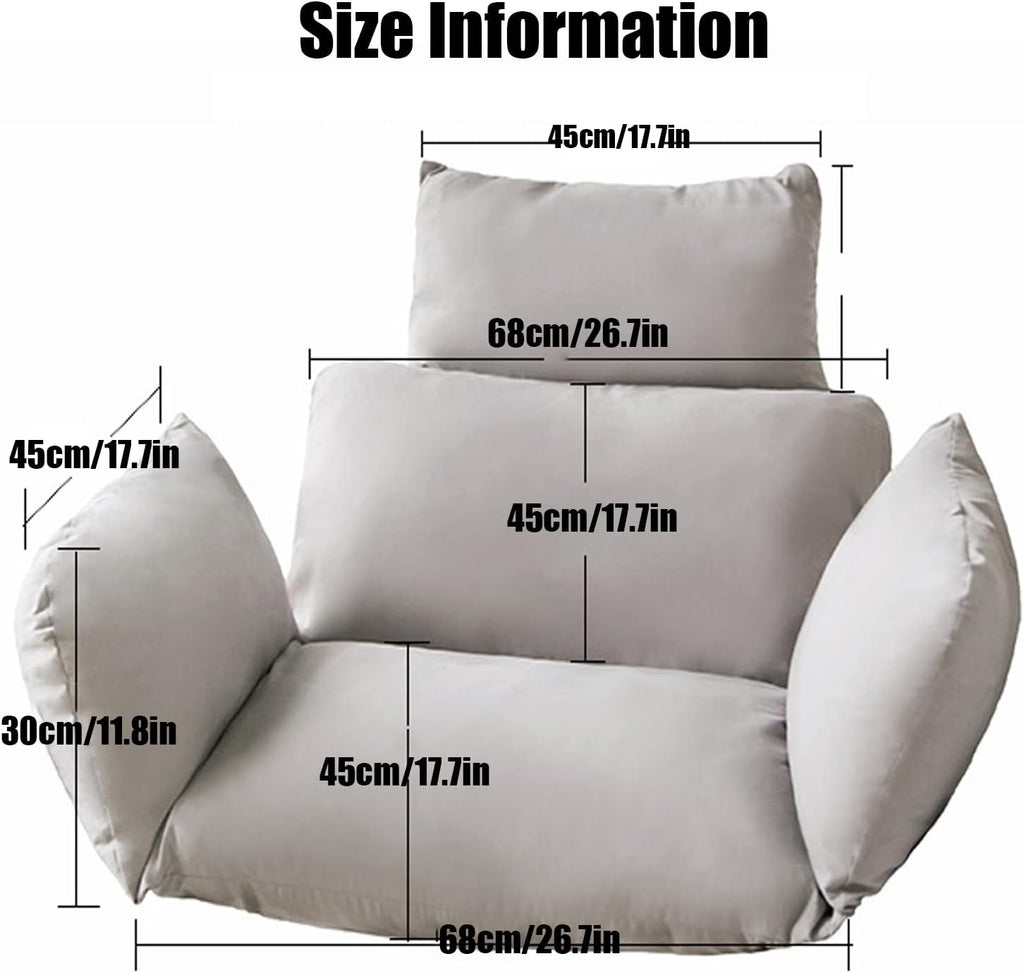 HUHJYUGE Egg Chair Cushion Replacement, Hanging Chair Cushion Only, Swing Cushion Outdoor, with Headrest, Zipper, Detachable, Skin-Friendly, Comfy, for Patio Garden