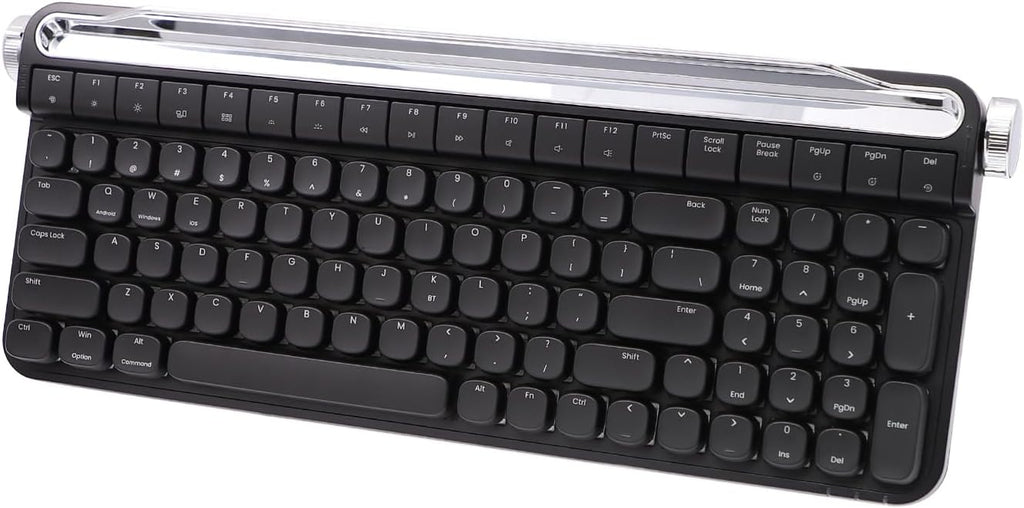 Retro Typewriter Mechanical Keyboard with Tablet Stand, 100 Keys LED Backlit, ABS+PBT Keycaps, Wired/Bluetooth, Blue Switch, Compatible with Windows/Mac/iOS/Android (Black)