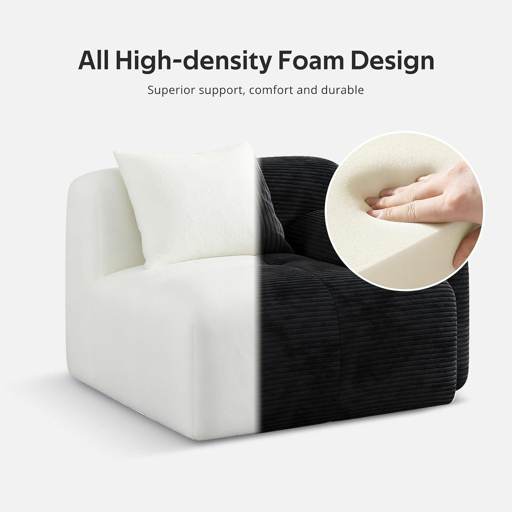 Modern L-Shaped Modular Sectional Sofa for Living Room，Oversized 3-Seater Couch with Deep Seat and Movable Ottoman – No Assembly,Comfortable Corduroy Fabric Boneless Sofa(Dark Gray) (Black)