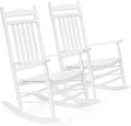 VINGLI Wooden Rocking Chair Outdoor Set of 2, Patio Rockers with High Back, Support 450 LBS Rocking Chairs, for Porch, Patio, Balcony, Garden, Yard (White, 2 PCS)