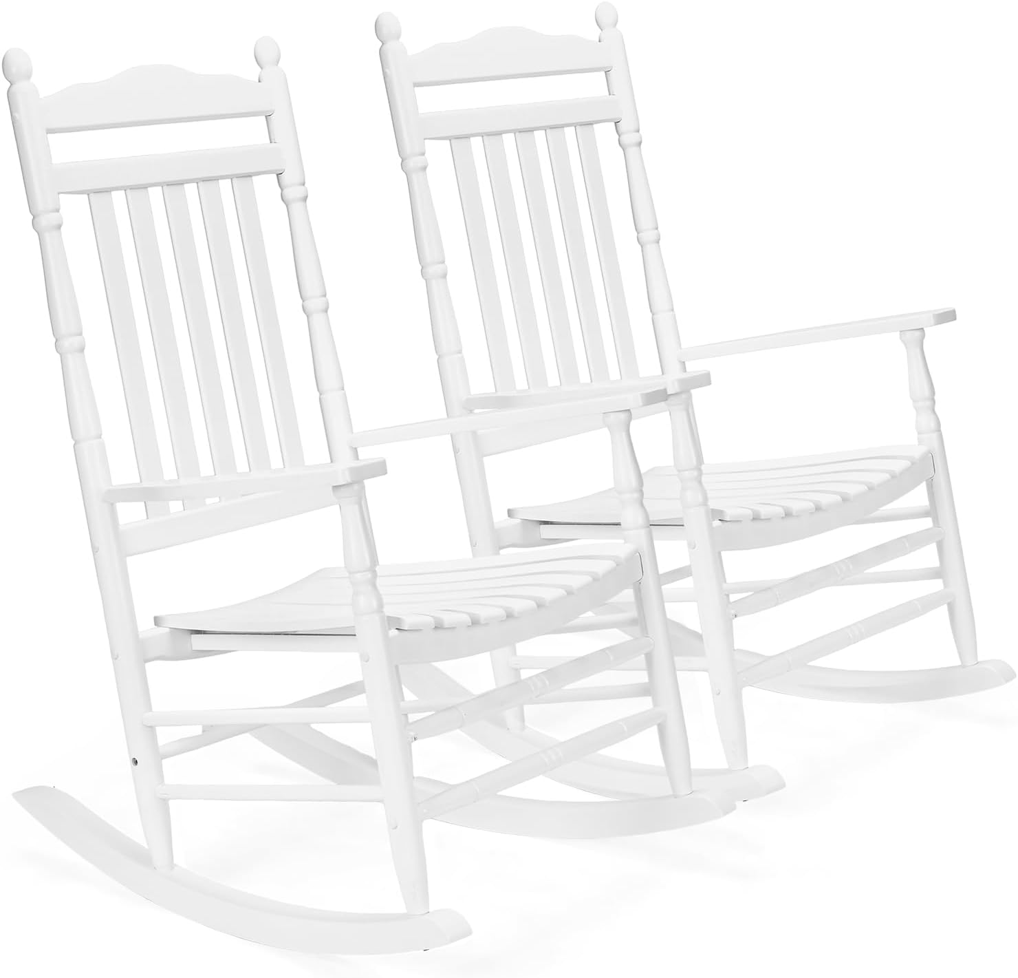 VINGLI Wooden Rocking Chair Outdoor Set of 2, Patio Rockers with High Back, Support 450 LBS Rocking Chairs, for Porch, Patio, Balcony, Garden, Yard (White, 2 PCS)
