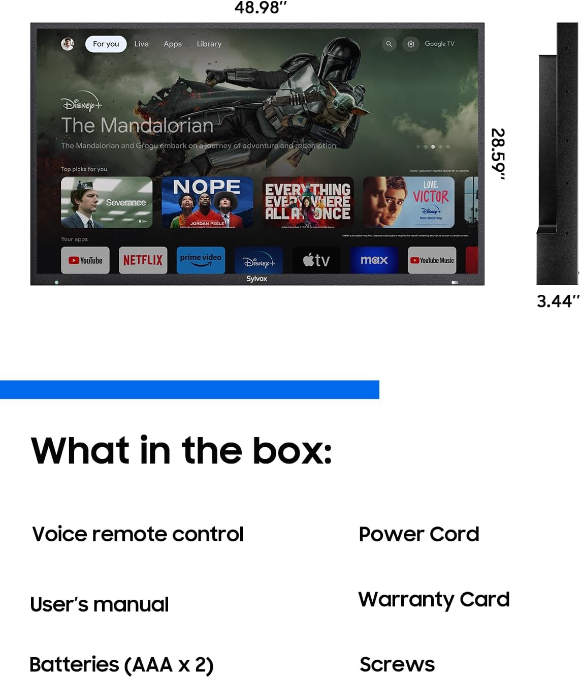 SYLVOX Full Sun Outdoor TV, 55'' QLED Smart TV, IP55 Waterproof, Dolby Vision HDR, Voice Remote,2000nits Weatherproof Television, Chromecast Built-in for Full Sun Area(Pool Pro QLED 2.0)
