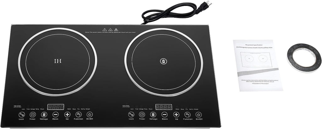 Built in Electric Stove Top,Induction Cooktop,Portable 1200W Induction Cooker 2 Burner Independent Touch Control,Ceramic Electric Stove with 8 Temperature,Power Level (2 Burners,1200W)