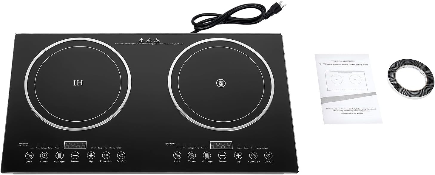 Built in Electric Stove Top,Induction Cooktop,Portable 1200W Induction Cooker 2 Burner Independent Touch Control,Ceramic Electric Stove with 8 Temperature,Power Level (2 Burners,1200W)