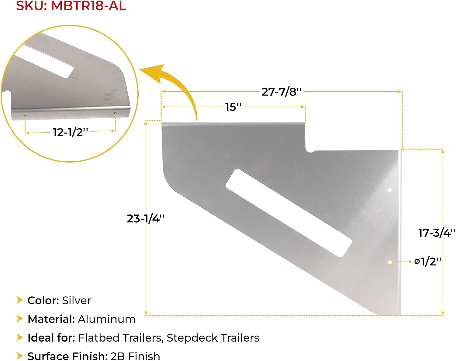 Mytee Products Aluminum Mounting Brackets for Flatbed and Stepdeck Trailer Toolbox - 18' x 24' Weld-on, Weather Resistant Underbody Truck Tool Box Mounting Kit - 1 Pair