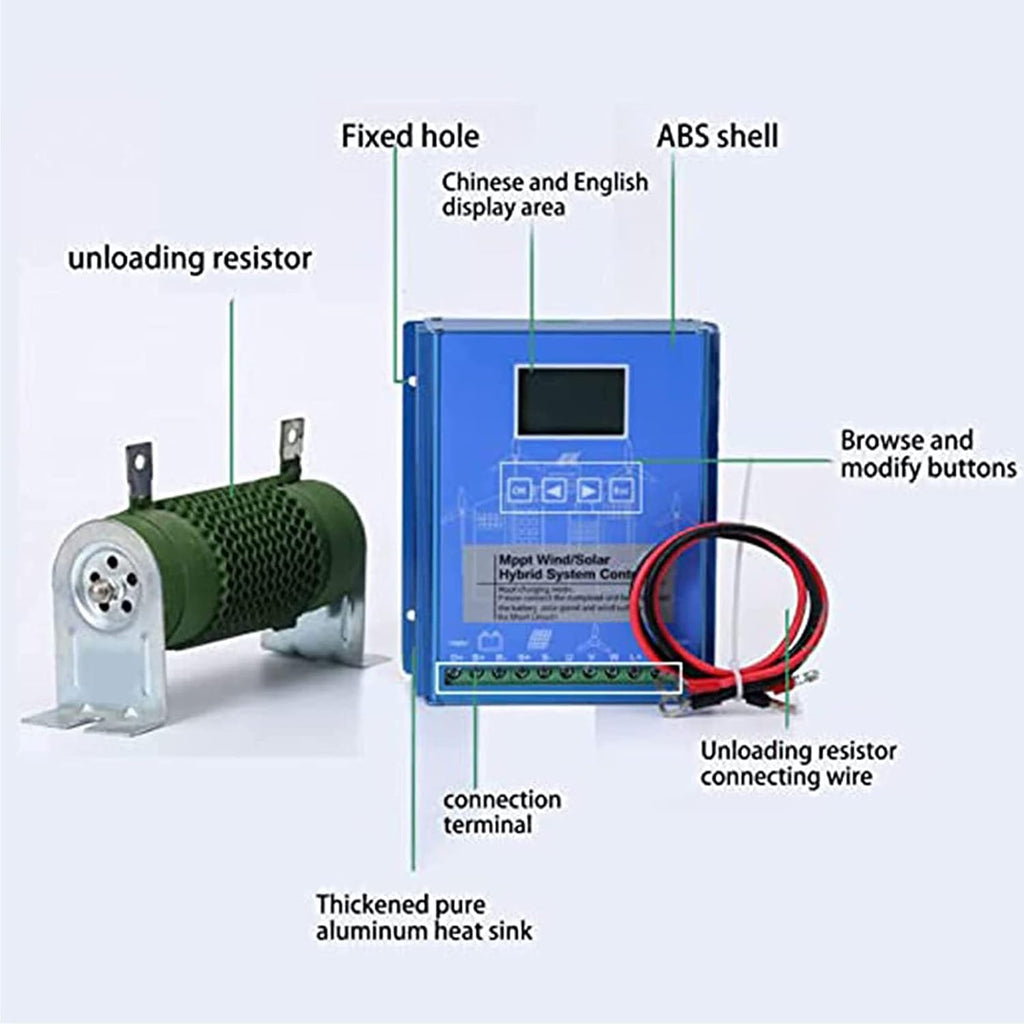 6000W Wind Solar Hybrid Charge Controller with Dump Load for max 3000W Wind Turbine Generator 3000W Solar Panel 12V 24V 48V Battery, MPPT Charge Boost Charging Regulator Off Grid System,12v