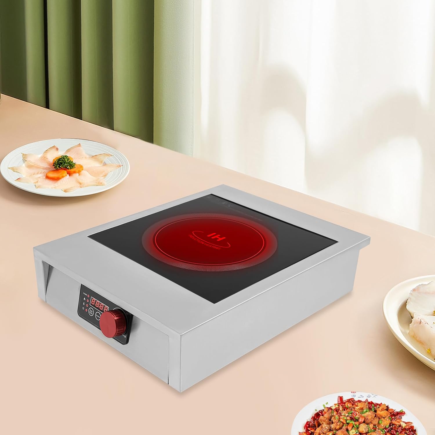 Commercial Grade Induction Cooktop Portable Induction Cooktop 8-inch Large Heating Coil Stainless Steel Countertop Burners Touch Screen and LCD Display Silver/Black