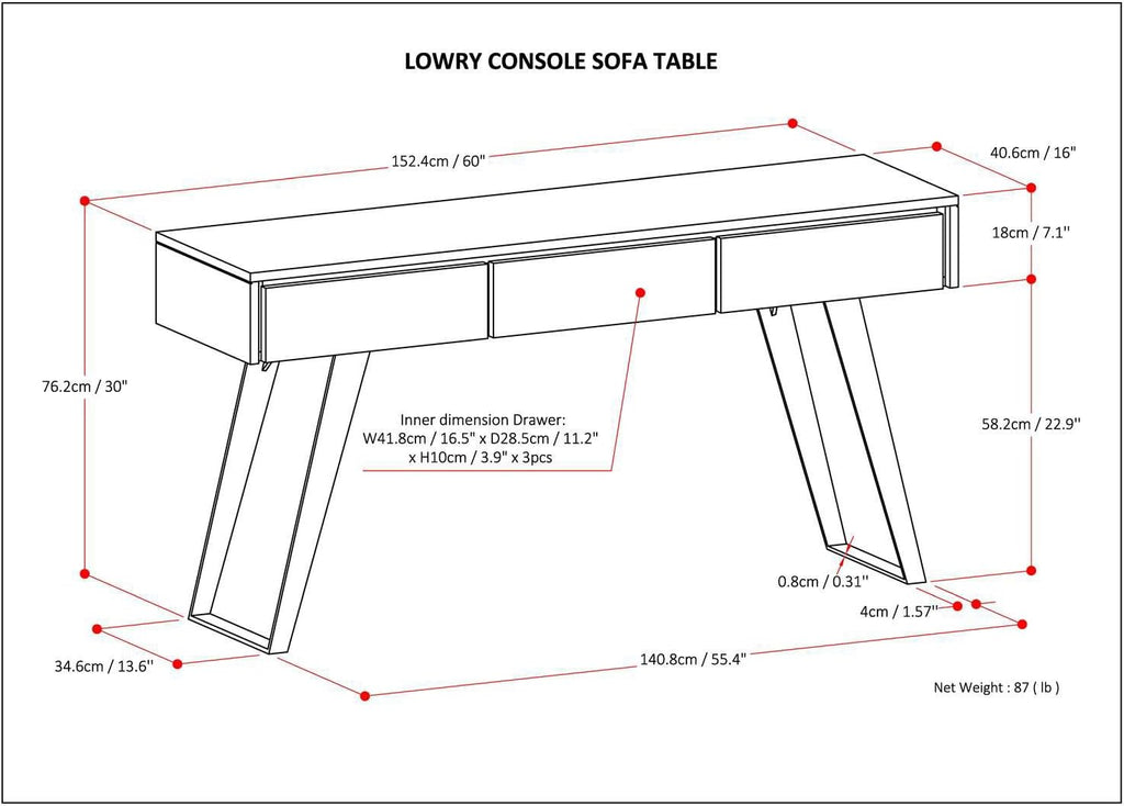 SIMPLIHOME Lowry Console Table - 60 Inch Wide Solid Mango Wood and Metal Sofa Table in Natural, Modern Industrial Storage Table for Entryway or Living Room with 3 Drawers and Angled Metal Legs