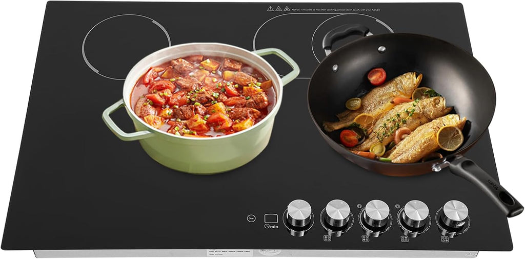 Electric Stovetop, 4 Burners Electric Cooktop Induction Cooker Ceramic Stove with 5 Temperature and 4 Power Level, Sensor Touch Control, Child Safety Lock & Timer