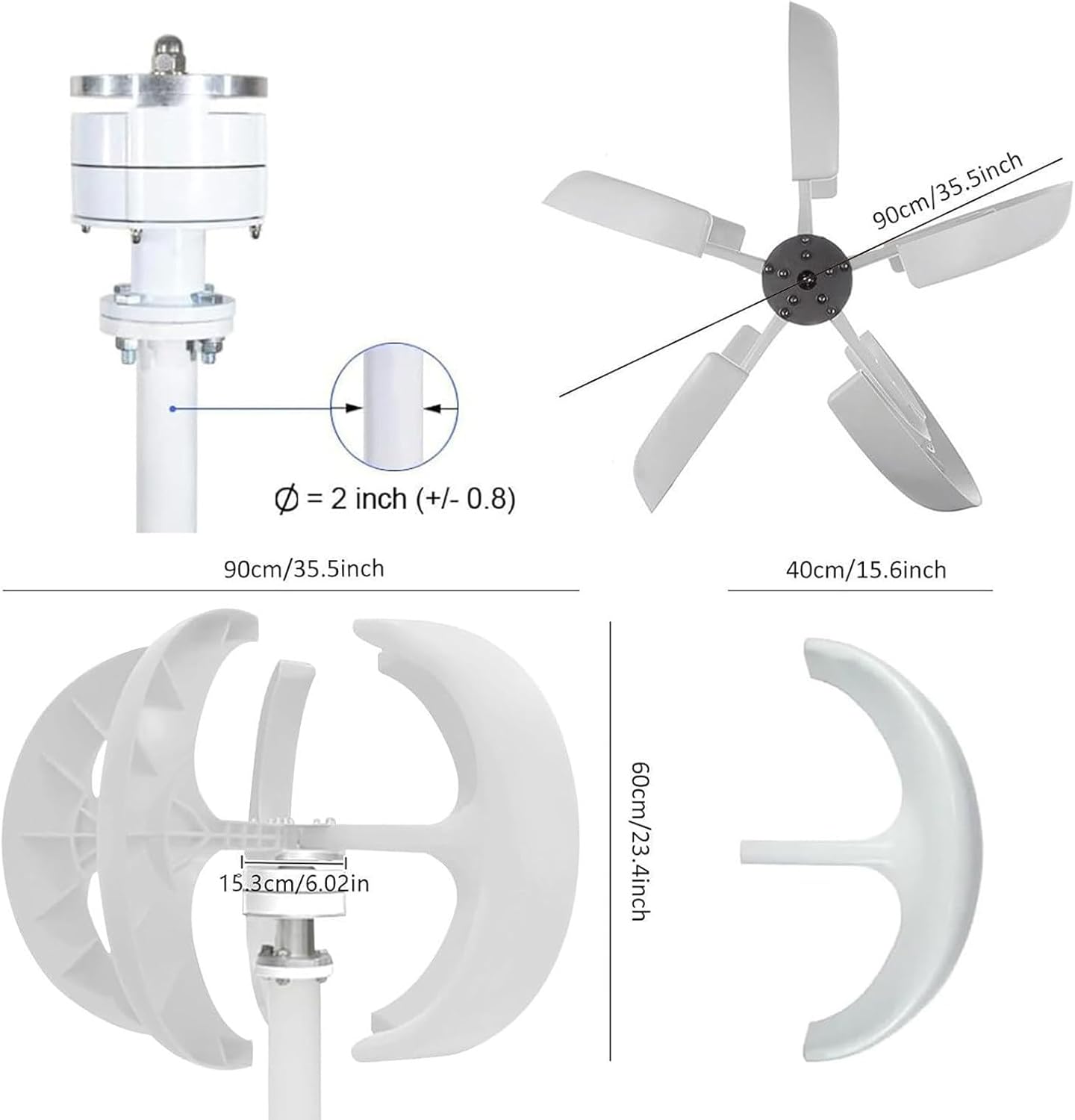 Wind Turbine Generator Kit 3000W 4000W 5000W with Controller, Wind Generator for Home Use, Vertical Wind Turbine Windmill Power Generator,5000W-24V
