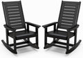 IVY&LANE Outdoor Rocking Chairs Set of 2 | HDPE Plastic | Porch-Rockers | All-Weather | Black | High Back | Wide Seat | Oversized Patio Rocker for Adult | for Outside Deck Balcony Garden