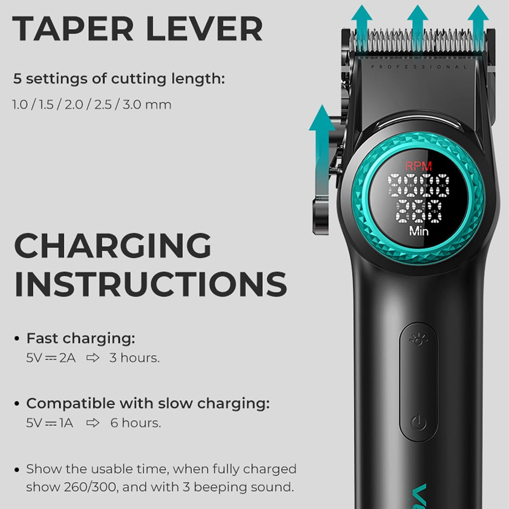 VGR Professional Hair Clippers for Men, T-Blade Trimmer Zero Gapped Cordless Barber Clippers, Triple Floating Blade Foil Shaver Men's Electric Razor, 3 Piece Men's Men's Grooming Kit with LED Display