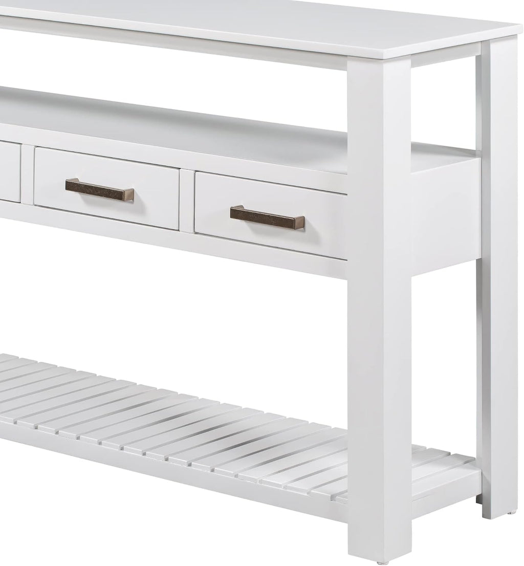 Modern Console Table Long Narrow 62-Inch Sofa Entry Table with Drawers & Open Shelves for Living Room Entryway, Easy Assembly (White)