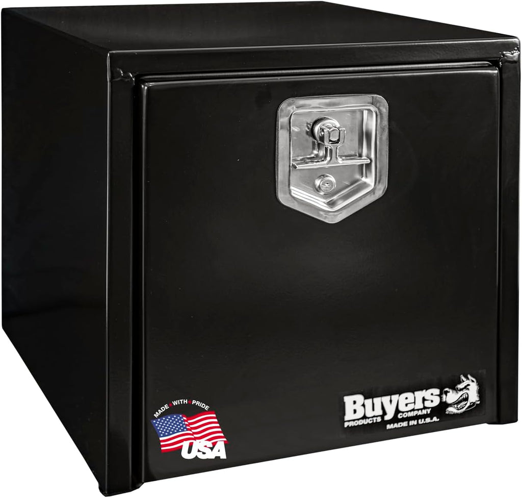 Buyers Products 1702295 Black Steel Underbody Truck Tool Box – 18 x 18 x 18 Inch - Truck Bed & Underbelly RV Storage Box, Locking T-Latch, Weather-Resistant, Heavy-Duty Flatbed Job Box, Made in USA