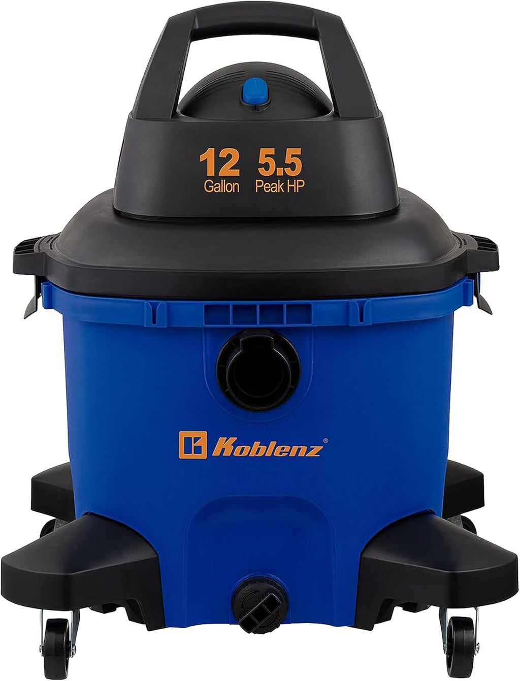 Koblenz WD-12 L4 Wet Dry Vacuum Cleaner, 12 Gallon 5.5 PHP, 3-in-1 Suction & Blower, 32 ft Reach, Drain Plug, Large Vacuum Cleaner for Car, Shop Vacuum Wet and Dry, Click-N-Lock Hose, Blue/Black