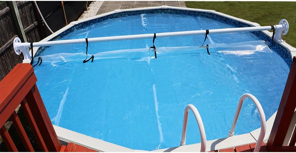 Sun2Solar Solar Cover White Reel System for Round or Oval Above-Ground Swimming Pools | Fits Pools up to 21-Feet Wide Without Decking | Easy One-Person Operation