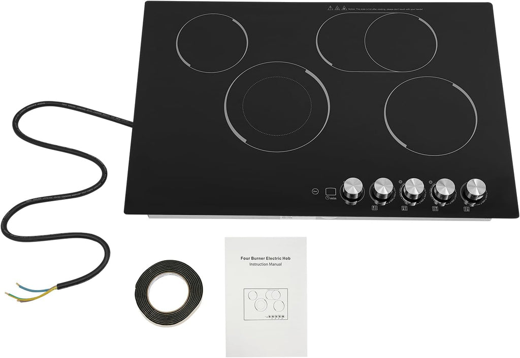 Electric Cooktop 3 Burners, Built in Radiant Electric Stove Top,2600W Cooktop Stovetop with Sensor Touch Control&Timer,Temperature,9 Heating Level,110V (4 Burners)