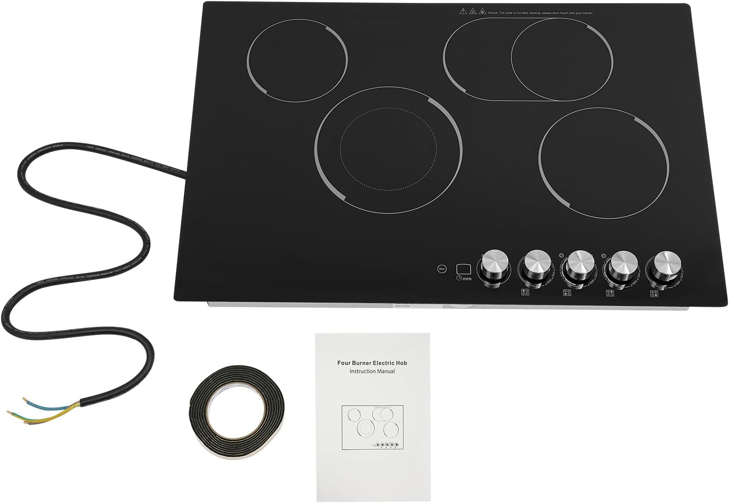 Electric Stovetop, 4 Burners Electric Cooktop Induction Cooker Ceramic Stove with 5 Temperature and 4 Power Level, Sensor Touch Control, Child Safety Lock & Timer