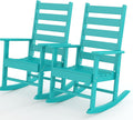 GREENVINES Outdoor Rocking Chairs Set of 2 | HDPE Plastic | Patio-Rocker-Chair | Porch Rocker | Shaker | Oversized | High Ladder Back | Big and Tall | PentaLuxe | Aqua