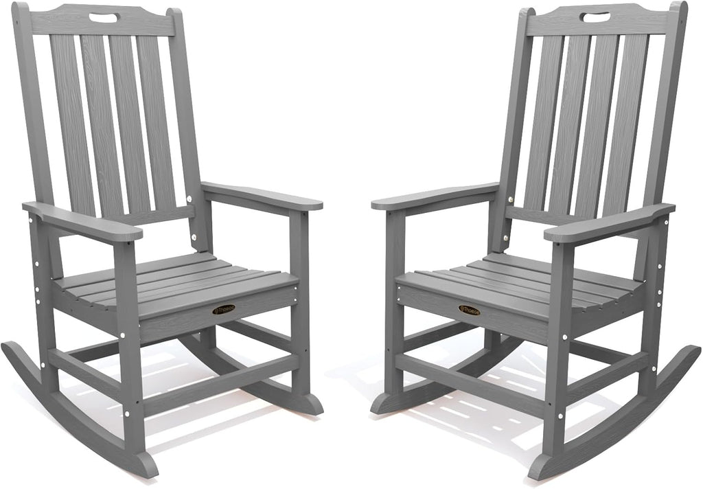 THOEOE Oversized Rocking Chair Set of 2, Outdoor Rocking Chair for Adults, All Weather Resistant Porch Rocker for Lawn Garden, Grey
