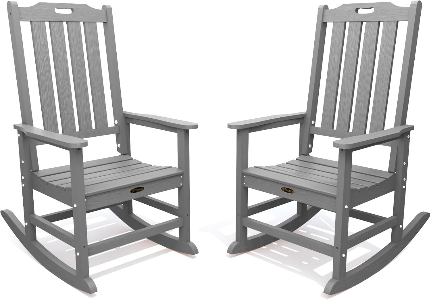 THOEOE Oversized Rocking Chair Set of 2, Outdoor Rocking Chair for Adults, All Weather Resistant Porch Rocker for Lawn Garden, Grey