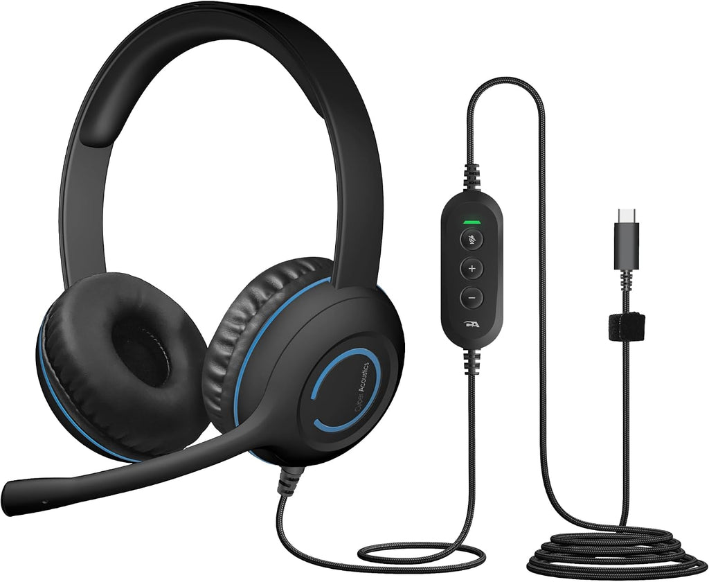 Cyber Acoustics USB-C Stereo Headset (AC-5014-20) – Durable, Crisp, and Clear Communication in Classrooms and at Home; in-Line Controls for Volume and Mic Mute - 20 Pack