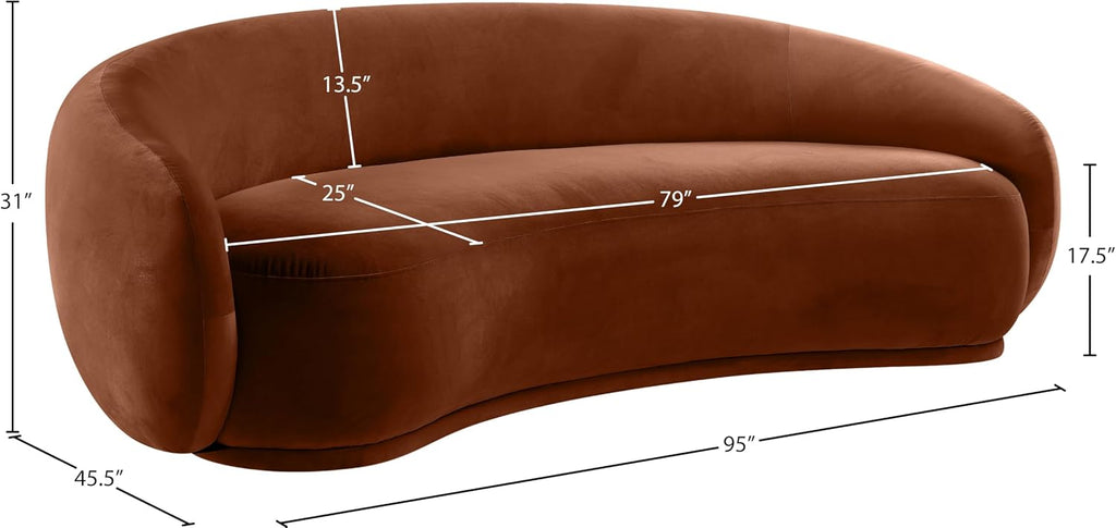 Meridian Furniture 44044Cognac-S Emery Collection Modern | Contemporary Sofa with Ultra Luxe Cognac 460 GSM Velvet, Solid Eucalyptus Wood Inner Frame, 95' W x 45.5' D x 31' H, Cognac