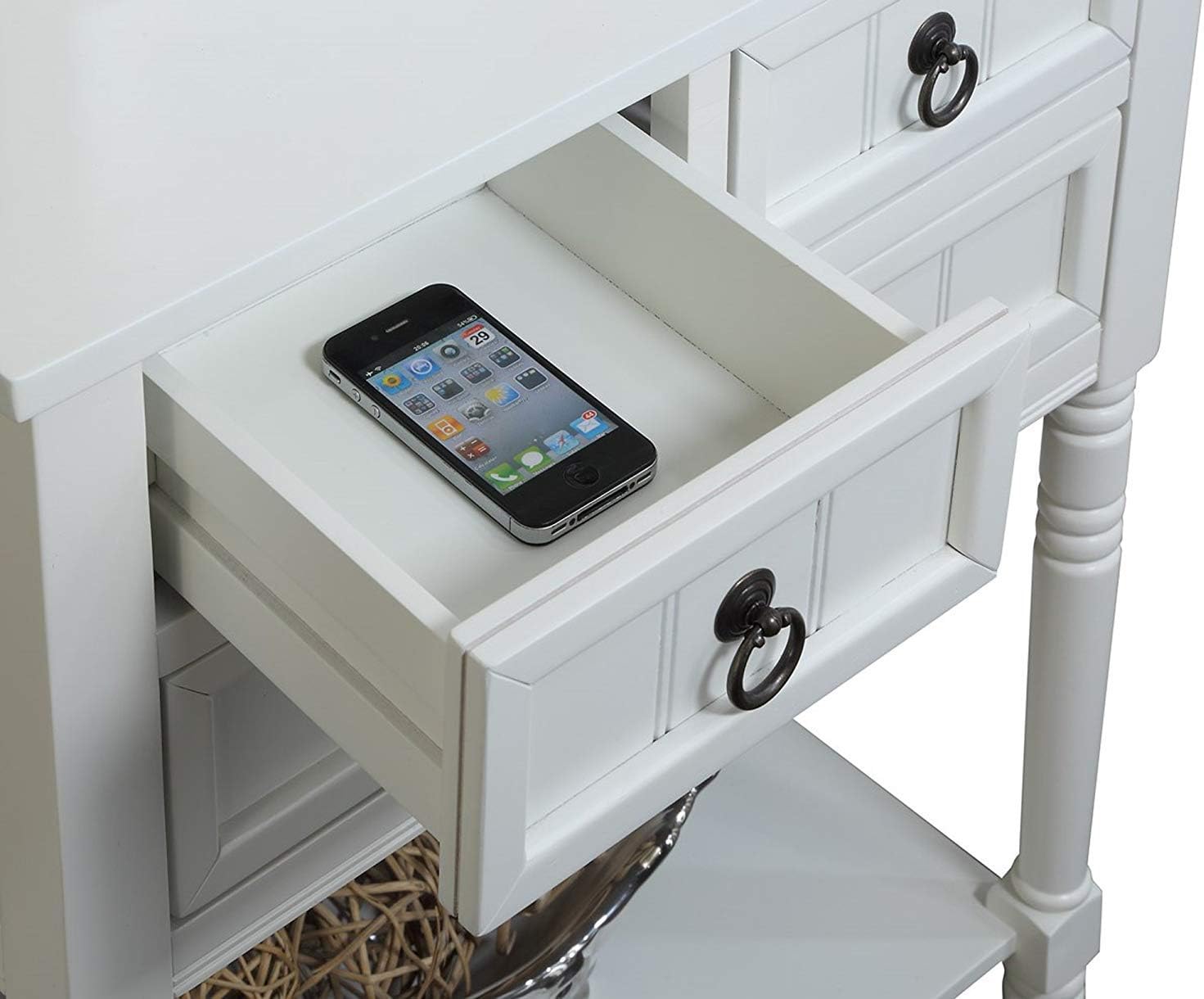Convenience Concepts Kendra Entryway Hall Table 23.75' - 3 Storage Drawers, Traditional Console with Shelf for Decor, Office & Hallway Organizer, No Tools Assembly, Solid Wood Legs, White