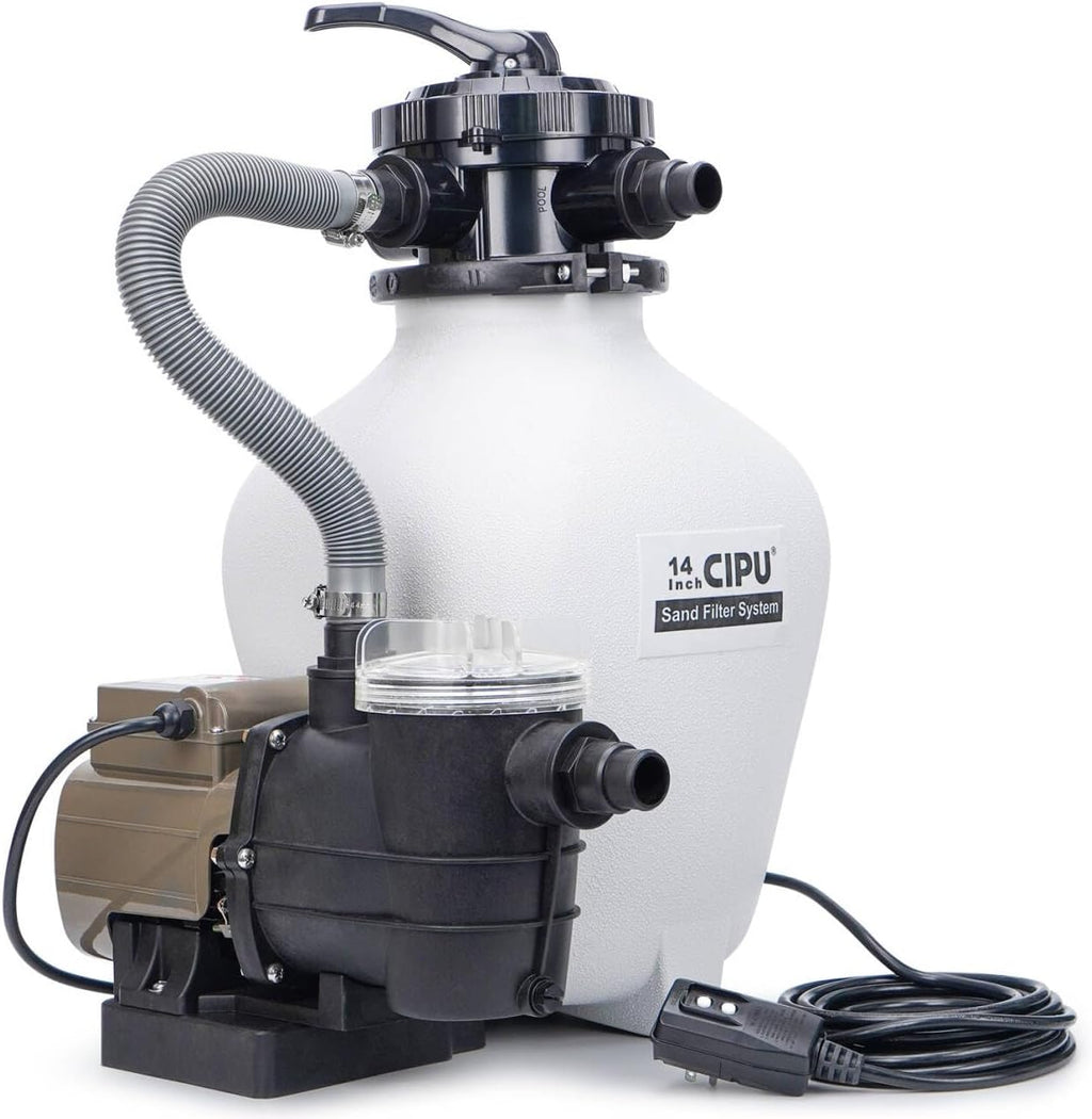 CIPU 14 inch Sand Filter Pump System Handy 6-Way Valve for Above Ground Pools with 0.5HP Prefilter Pool Pump with Timer 115V 25FT Inline GFCI Power Cord for Easy Installation
