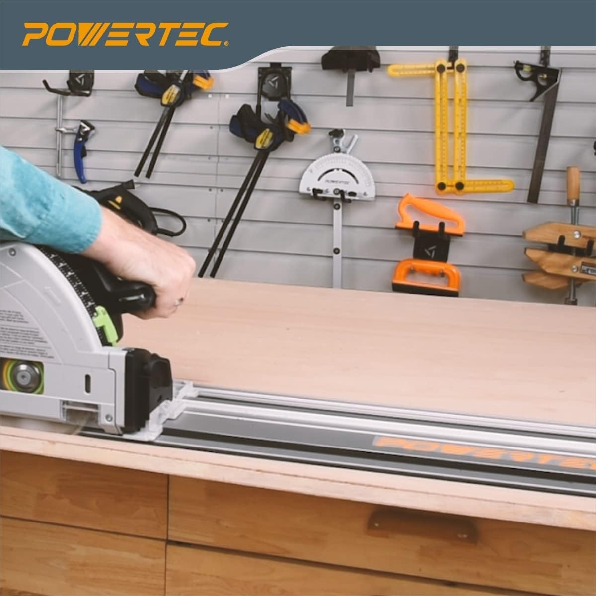 POWERTEC 110' Track Saw Guide Rail Kit for Makita and Festool, Includes 2PK 55' Guide Rails, 2PK Guide Rail Connectors, and 2PK 7' Track Saw Clamps (72057)