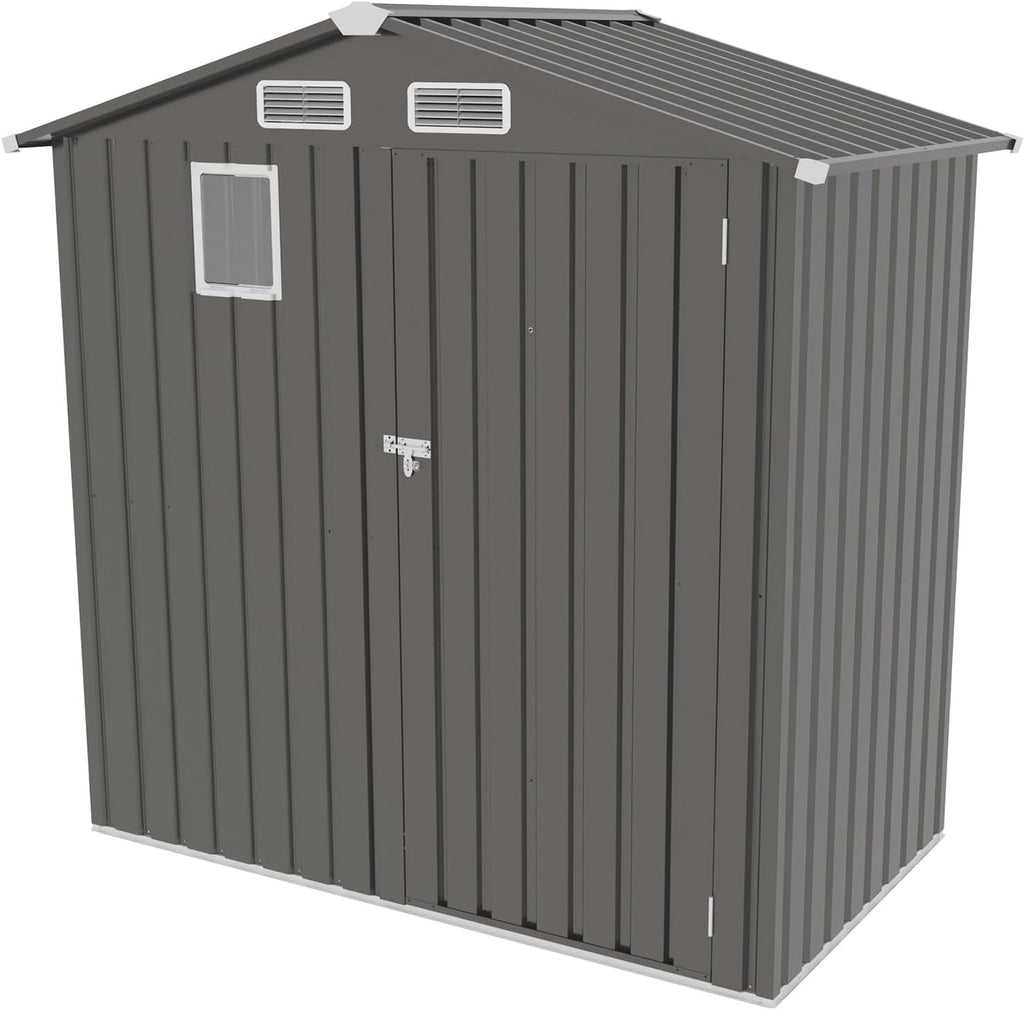 Outdoor Storage Shed 6 x 3.6 FT Metal Tool Shed with Peaked Roof, Metal Garden Shed Anti-Corrosion Storage House with Clear Window, Lockable Door for Backyard, Patio, Sundries, Gray (Clear Window)
