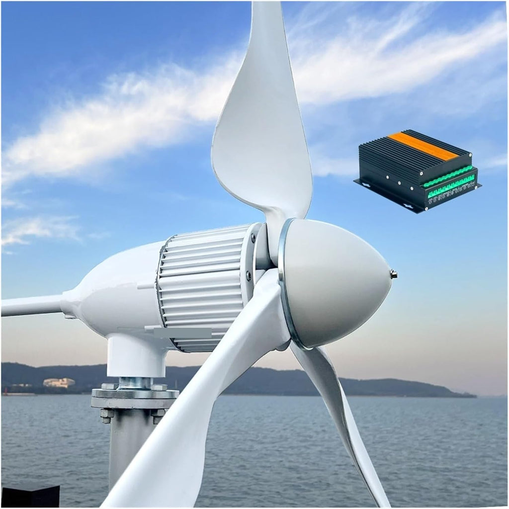 Wind Turbine Generator, 3000W 24V 48V 96V 3 s Horizontal Wind Turbine Generator Windmill With MPPT Charger Controller and Off Grid Inverter for Marine, RV, Home(24V)