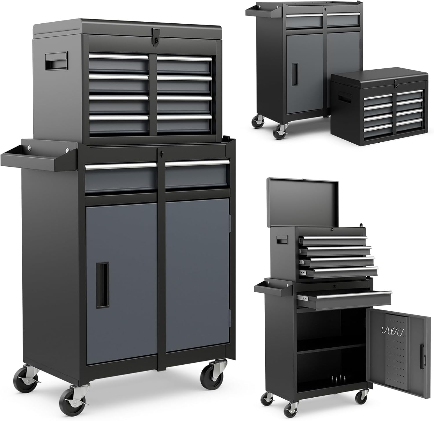 Goplus Rolling Tool Chest, 5-Drawer Tool Box Organizer w/Lockable Wheels & Sliding Drawers & Detachable Top & Adjustable Shelf, Tool Storage Cabinet for Garage Workshop(Gray)