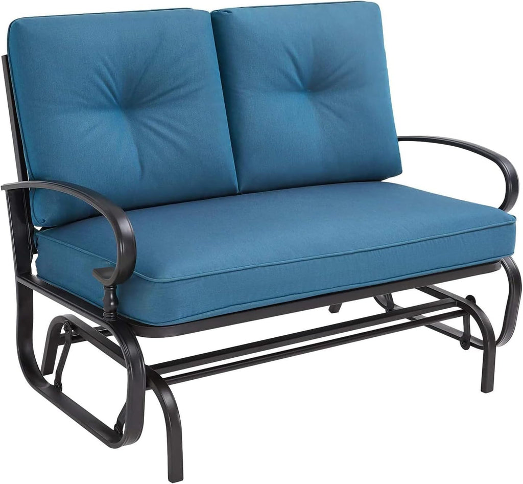 Outdoor Glider Rocking Bench 2 Person Patio Loveseat Steel Frame Furniture Set for Patio, Garden, Yard, Porch with Resistant Cushions (Peacock Blue)