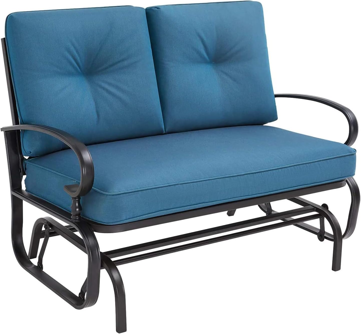 Outdoor Glider Rocking Bench 2 Person Patio Loveseat Steel Frame Furniture Set for Patio, Garden, Yard, Porch with Resistant Cushions (Peacock Blue)