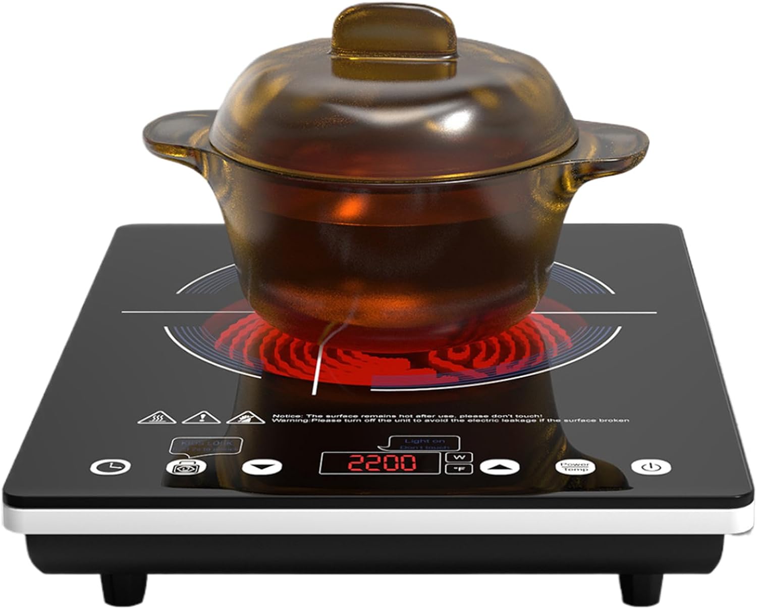 2200w Ceramic Hob, 9 Power Levels Electric Cooktop, Portable Induction Cooktop, Hot Plate With Slide And Touch Control, 8 Preset Cooking Modes, 4-hours Timer, Safety Lock And Overheat Protection