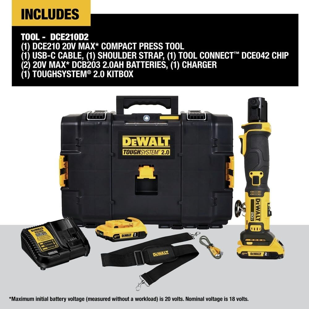 DEWALT 20V MAX Compact Press Tool with 2 Batteries and Charger Included (DCE210D2)