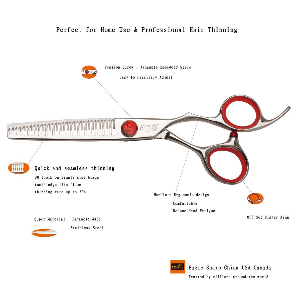 Professional 6.0-inch Shears Cutting &Thinning Scissors Kit Convex Edge Hairdressing Scissors Set 440C Steel Stainless Japanese Process with Free Fine Orange Leather Case