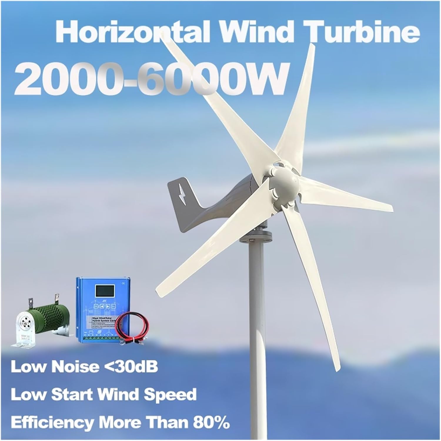 Wind Turbine Generator 3000W 5000W 7000W 12V 24V 48V 3 Blades Horizontal Wind Turbine Power Generator Windmill With MPPT Hybrid Charger Controller Low Starting Speed for Home(Wind turbine only,12V_700