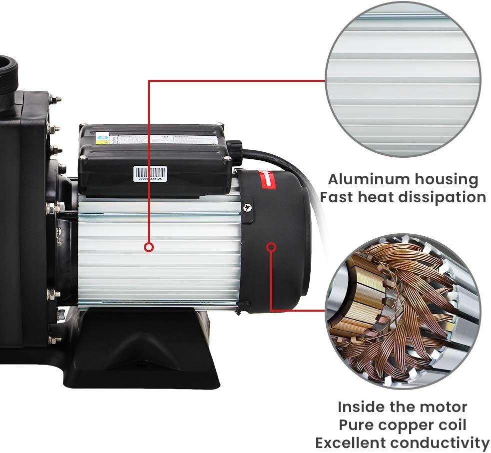 Anbull 1.5HP Swimming Pool Pump, 7140GPH In/Above Ground Pool Pump with 59.05'' Electric Cord, High Efficiency and Low Noise, Apply to Water Circulation in Filtration System (110-120V/60HZ)