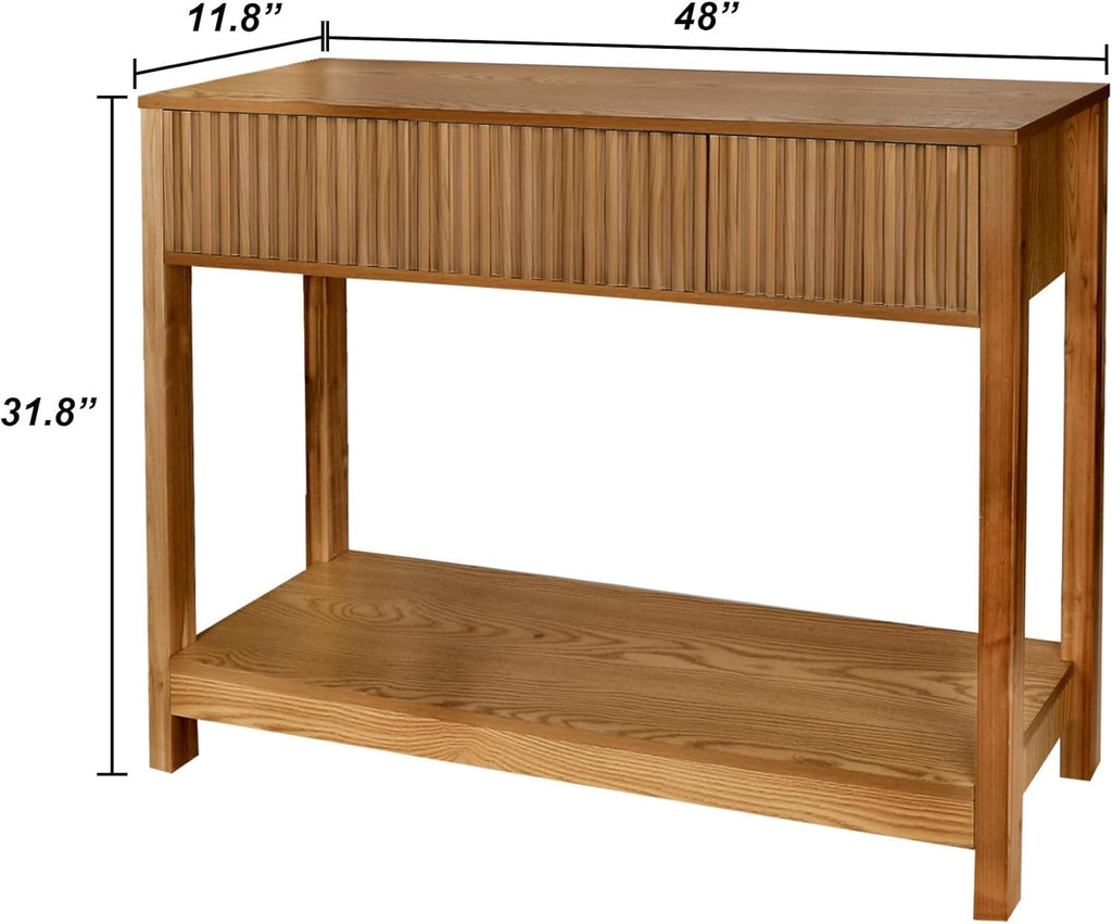 Fluted Console Table with Storage, 48' Long Entryway Slim Sofa Table Behind Couch Entry Tables, Narrow Wood Hallway Modern Living Room Couch Foyer Entrance Tables Brown